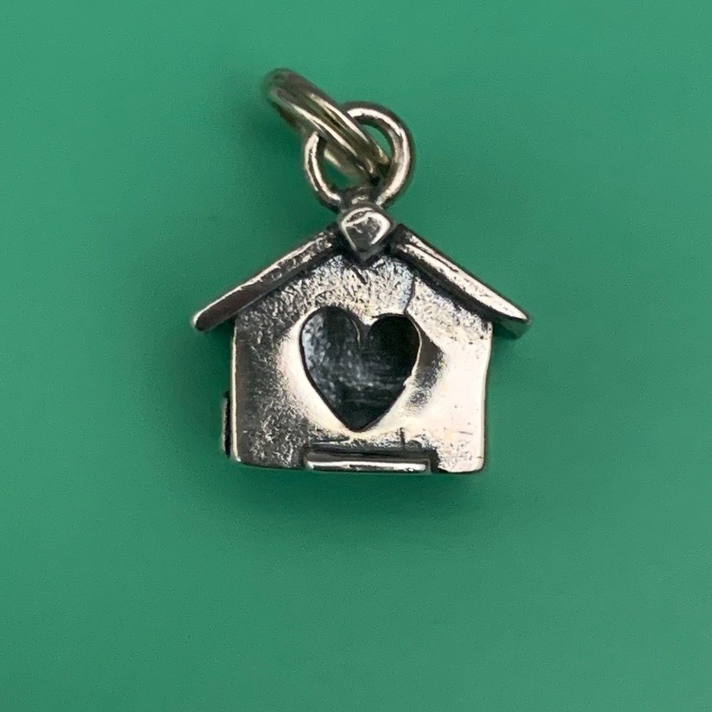 .925 Birdhouse Heart Sterling Silver Jewelry Charm #vintage
